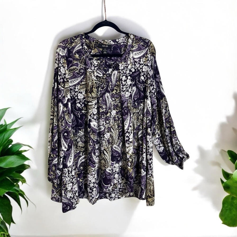 Style & Co. Women's Blouse Plus Size 1X Relaxed Fit High Low Hem Pullover Top‎